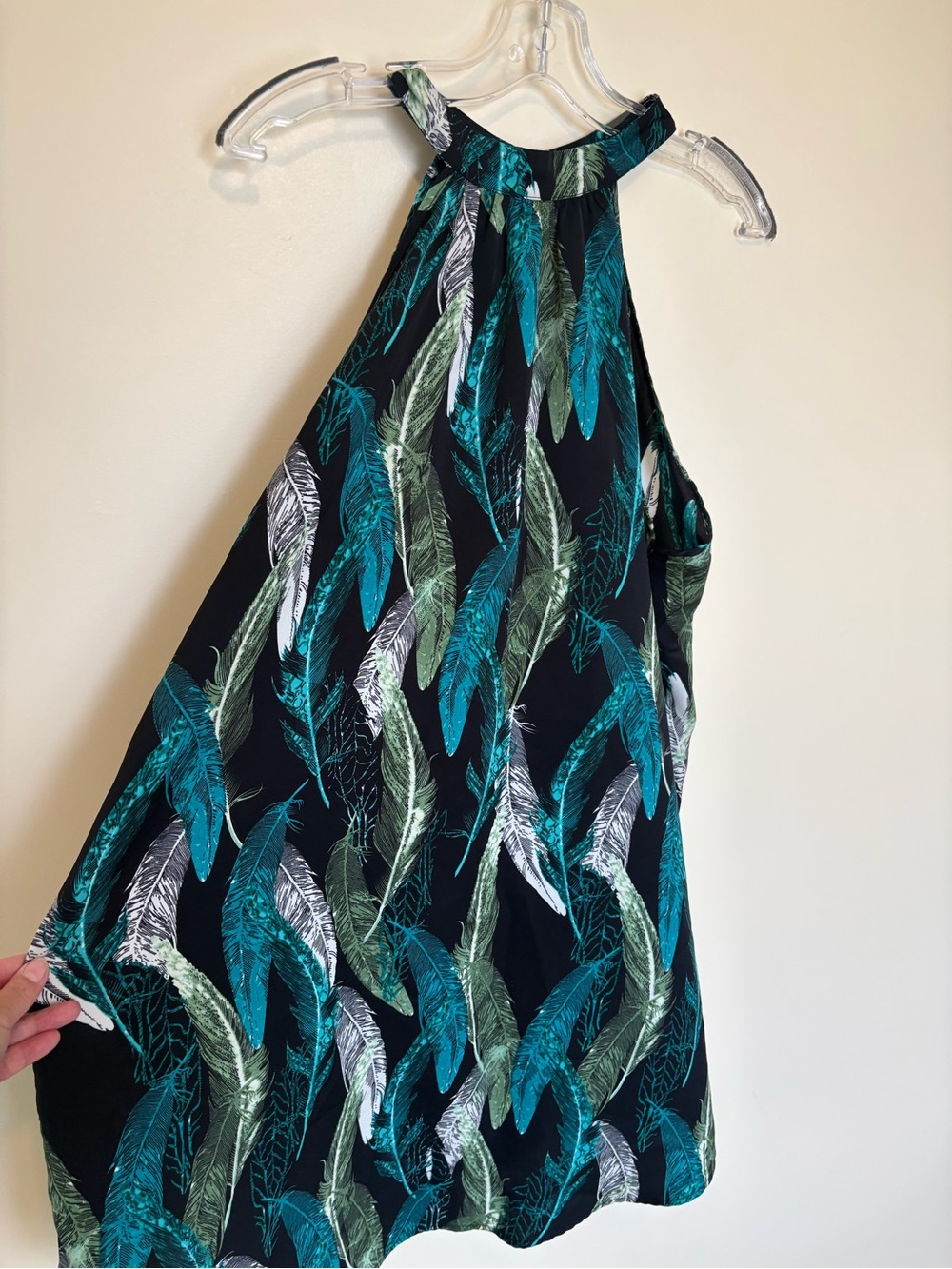 SHEIN Plus Size 0X Black Maxi Dress with Teal,& White Feather Print
